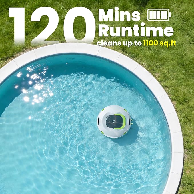 Y20 Cordless Robotic Pool Cleaner, Automatic Pool Vacuum for Above Ground & Inground Pool, 120 Min Runtime, Auto-Parking, Lightweight, Powerful Robot up to 1100 sq.ft
