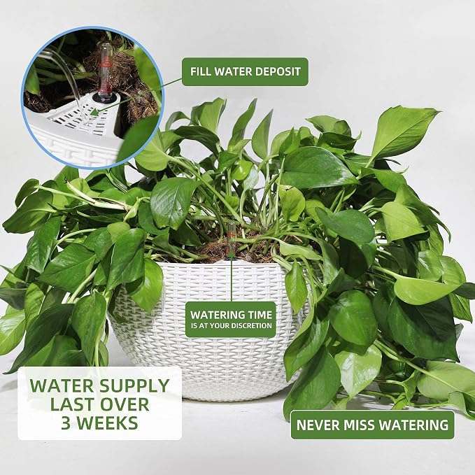 Dexceder 13.5 Inch Self Watering Hanging Planter (White) | Thickened Large Hanging Basket Flower Plant Pot with Water Level Indicator Indoor Outdoor