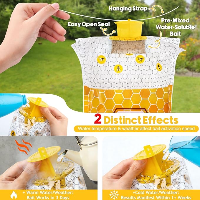 8 Pack Big Fly Traps Outdoor Hanging for Patio, Flies Bags Outdoor Disposable with 50g Bait, Bug Fly Hunter Catcher Killer Control for Barn Horse Ranch Chicken Coop