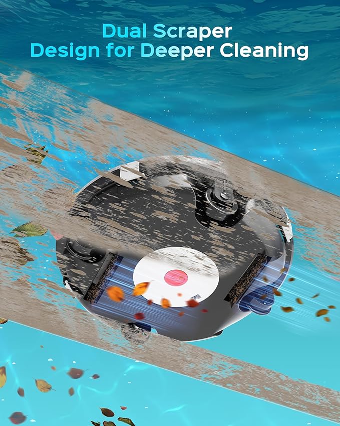 Cordless Robotic Pool Cleaner, Lasts 80 Min, Automatic Vacuum for Above-Ground Pools up to 650 Sq.ft,Portable, Self-Parking,Transparent Black White