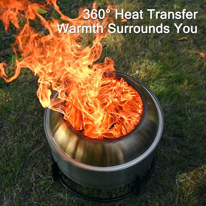 M METERXITY 20 Inch Smokeless Fire Pit with Stand/Removable Ash Pan/Campfire Ring - 304 Stainless Steel Smokeless FirePits for Outside Wood Burning, Outdoor Fire Pit Portable for Patio, Camp