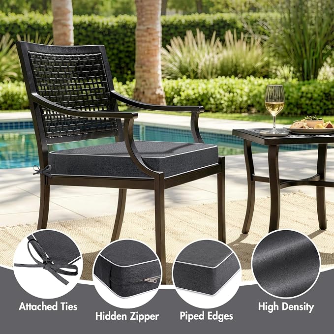 MIULEE Grey Outdoor Chair Cushions Set of 2, 24x24x4 Inch Waterproof Patio Seat Cushions for Outdoor Furniture Couch Sofa, 3 Year Color Fastness High Density Foam with Adjustable Ties