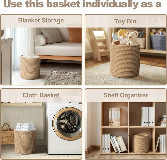 Plant Basket with Stand, Indoor Round Wicker Basket Plant with Bamboo Wood Stand, Decorative Woven Rope Flower Indoor Planter with Legs, Boho Bamboo Wood Planter Holder (Jute)