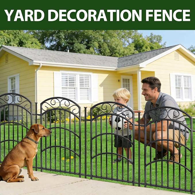 8 Panels Decorative Garden Fence, 40in(H)×18Ft(L) Heavy Duty Metal Outdoor Dog Fence Rustproof Square Tube No Dig Animal Barrier Border Fencing for Temporary Yard Patio Landscape