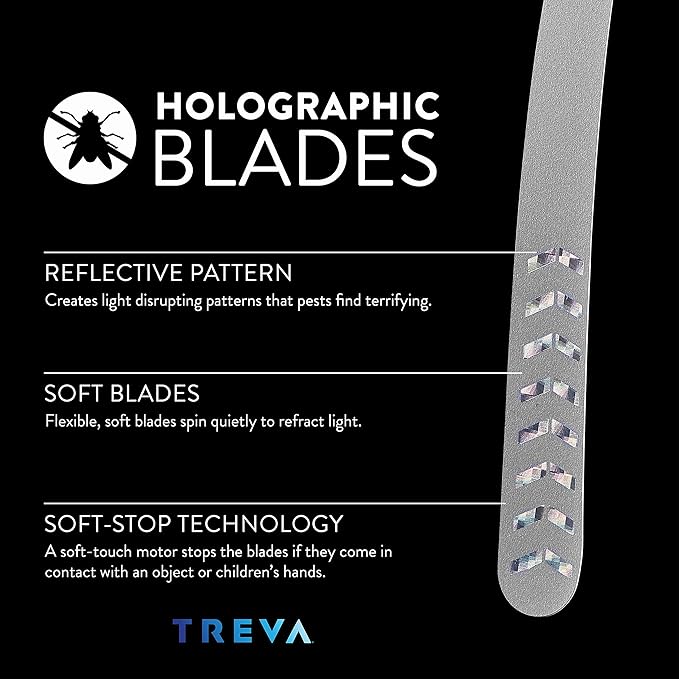 Treva Bug Fan, Fly Deterrent with Holographic Blades to Clear Bugs, Mosquitoes, and Flies, Battery Powered Fly Fan, Silver (2 Pack)