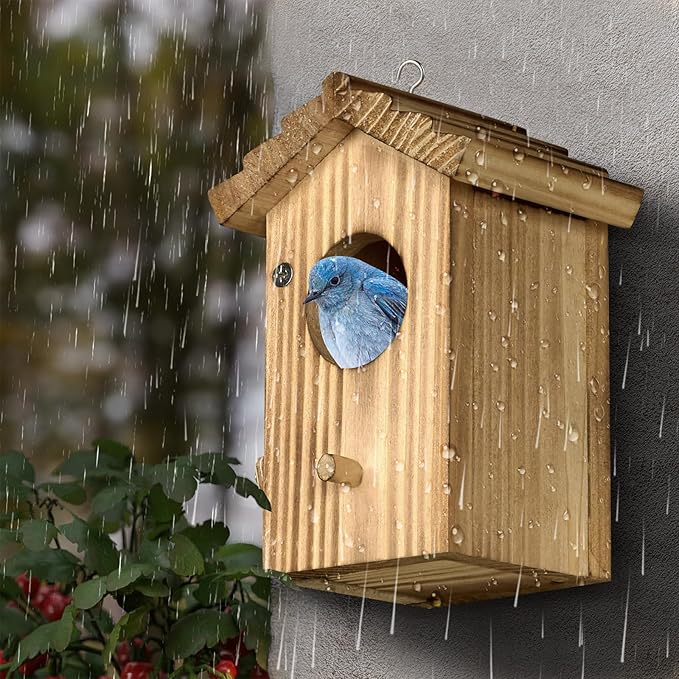 Hummingbird House for Outside Hanging - Small Bird Nesting Box for Hummingbird - Natural Wood Birdhouse with Perch - Outdoor Garden Decor & Bird Lover Gift (Dimensions 4.1*3.3*5.9 inch)