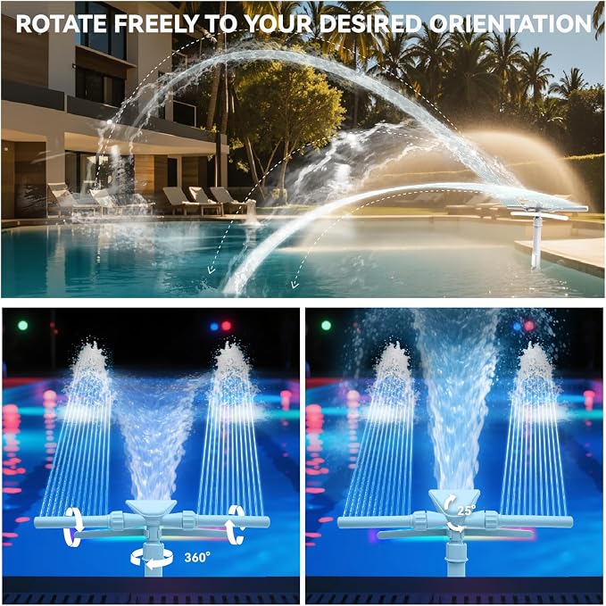 Pool Fountain with Lights for Above and Inground Pools, Dual-Layer Spray Solar Power Pool Waterfall Sprinkler Chiller Aerator, Water Fountain Swimming Pool Accessories (Light Gray)