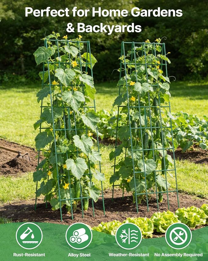 Suteck A-Frame Cucumber Trellis 59.4" 2 Pack - Metal Garden Trellis for Cucumbers, Peas, Beans & Climbing Plants, Foldable Outdoor & Indoor Vegetable Support for Raised Beds, Patios & Backyard