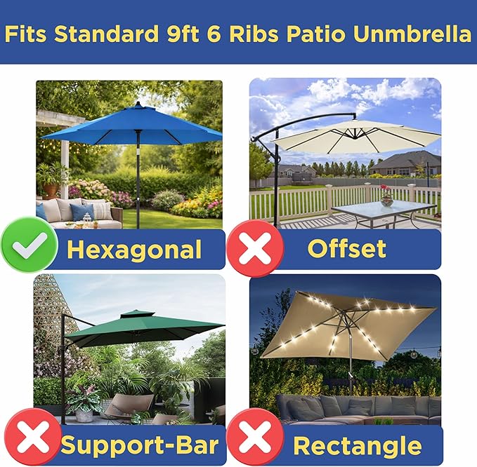 Sfmora 9ft Patio Umbrella Replacement Canopy for 6 Ribs, Outdoor Umbrella Canopy ONLY, Market Umbrella Top, Water-Resistant & UV-Protective