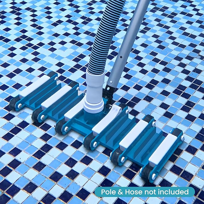 POOLWHALE 19" Heavy Duty Flexible Pool Vacuum Head with Wheels, Extra-Wide, Swivel Direction-Control Aluminum Handle for Swimming Pools - Faster Cleaning, Easier Debris Removal