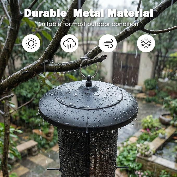 Gtongoko Hanging Bird Feeders for Outdoors 6.5 LB Large Capacity Squirrel Proof Metal Mesh Tube Bird Feeders for Thistle & Nyjer Seed Attracts Finch Cardinal,Titmice,Swallow Black