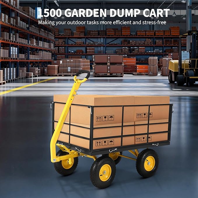 Heavy Duty 1500 Lbs Capacity Mesh Steel Garden Cart Folding Utility Wagon with Removable Sides, Garden Cart on Wheels for Gardening Soil, Tools, and Plant Transport