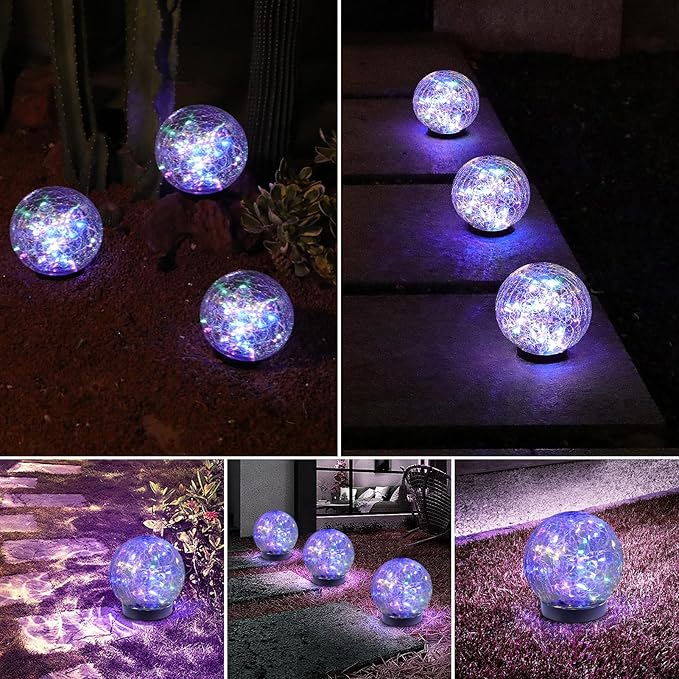 MLKNK Solar Globe Lights Outdoor Waterproof-Solar Balls-Solar Garden Lights-Orbs for Outside 4 Pack Cracked Glass Ball for Lawn Patio Yard Backyard Decorations