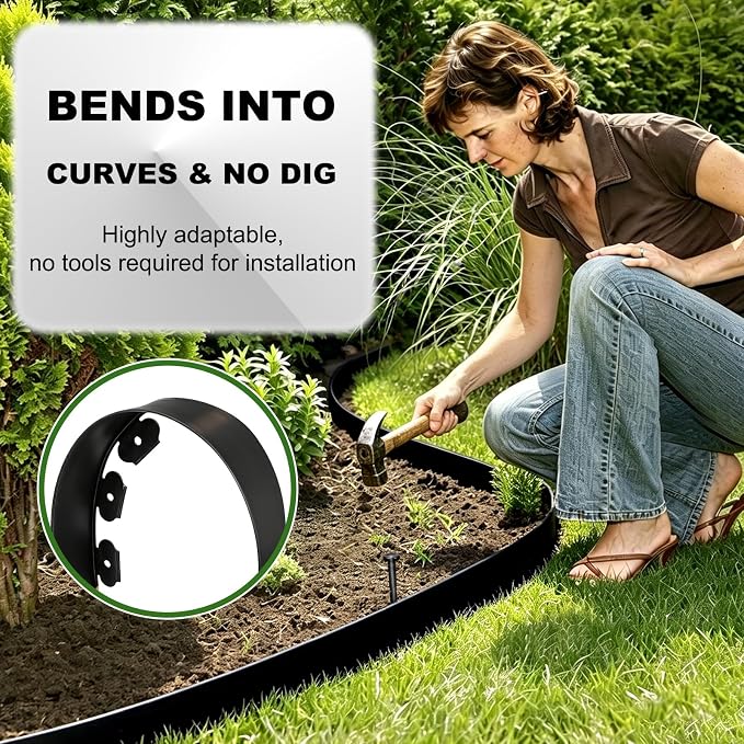 3 Inch x 50FT Garden Edging Border, Plastic Edging for Landscaping with 75pcs Spikes