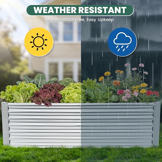 G GOOD GAIN 6x3x2 ft Galvanized Raised Garden Bed Kit, Large Metal Planter Box Outdoor for Vegetables, Flowers, Herbs, 269 Gallon Capacity Deep Root Design, Silver