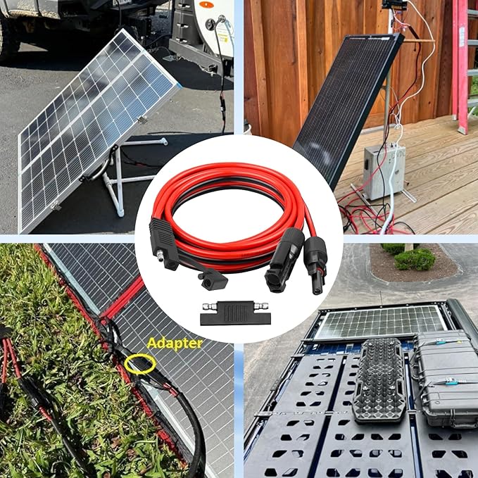 XRDS -RF 10AWG SAE to Solar Panel Connector Cable 15FT, Heavy-Duty Tinned Copper, Solar Extension Cable with SAE Polarity Reverse Adapter for Solar Power Systems and Battery Connections
