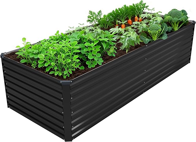 DIIYIV 8x2x2FT Galvanized Raised Garden Bed Kit,Vegetable Plant Boxes-Rectangle Metal Flower Box,Large Planter Raised Beds Outdoor Garden for Planting,Fruit,Herb-Black
