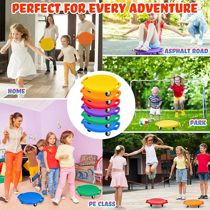 Soulchen Manual Sports Scooter Board with Handles, Sitting Scooter Board with Universal Wheels for Home Gym Indoor Outdoor Activities Play Equipment