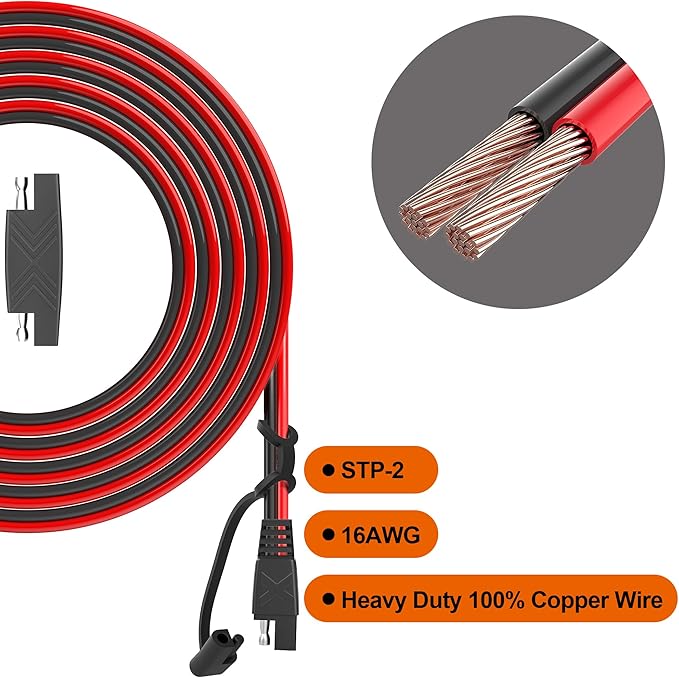 OYMSAE 25Feet SAE to SAE Extension Cable Quick Disconnect Connector 16AWG, for Automotive Solar Panel Extension Cable Plug(25FT(16AWG)) Pack of 4
