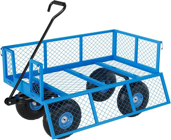 Garvee Steel Garden Cart, 500 LBS Capacity Utility Outdoor Wagon, Heavy Duty Mesh Garden Metal Wagon with Removable Sides, Flexible Handle and 10" Tires for Yard, Lawn, Garden
