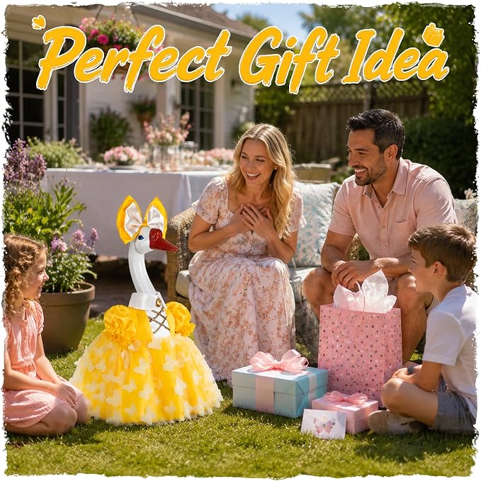 Porch Goose Statue with Yellow Princess Outfits- 19.5" Garden Resin Goose Decorative Figurine Cute Sculpture for Outdoor Patio Lawn Yard Balcony Decor Housewarming Birthday Gift for Women Mom