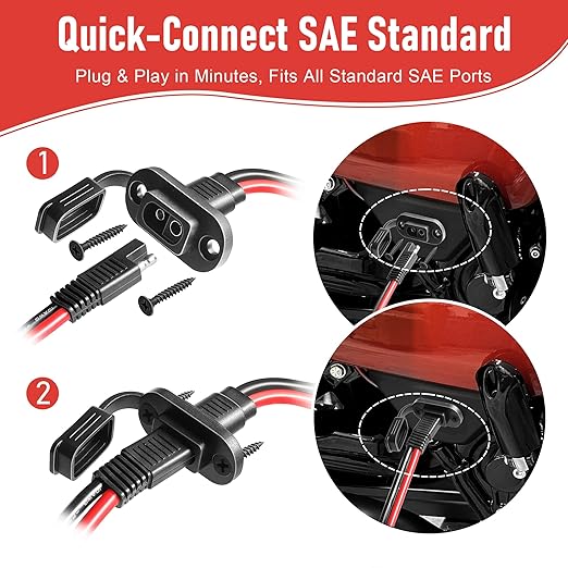 SAE Connector 5FT 10AWG, SAE Battery Quick Connect Plug Waterproof Extension Cable for Solar Panel, Street Glide, Road Glide, Motorcycle Charging Port Upgrade, RV, Solar Generator Battery Charger