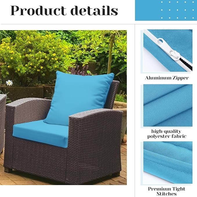 Mindsoft 8 Pcs 24"x24" Patio Cushion Covers Outdoor Cushion Covers Replacement High UV Resistant Anti Slip Waterproof Patio Chair Seat Slipcovers for Outdoor Furniture(Lake Blue)