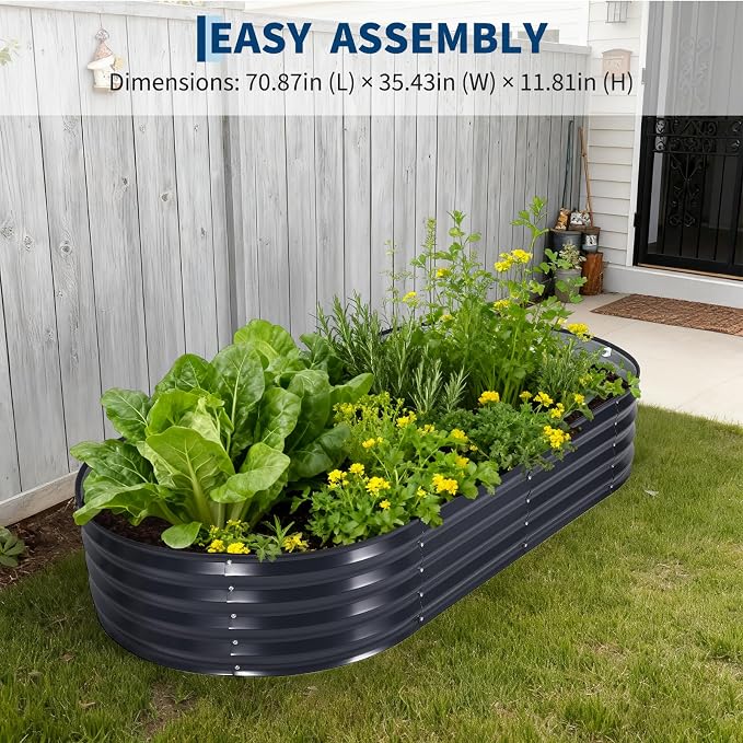 Garvee Large Oval Galvanized Raised Garden Bed Kit with Cover Zippered Screen Doors, Open Base Design, Thick Steel, Easy Assembly, Planter Box for Vegetables, Flowers