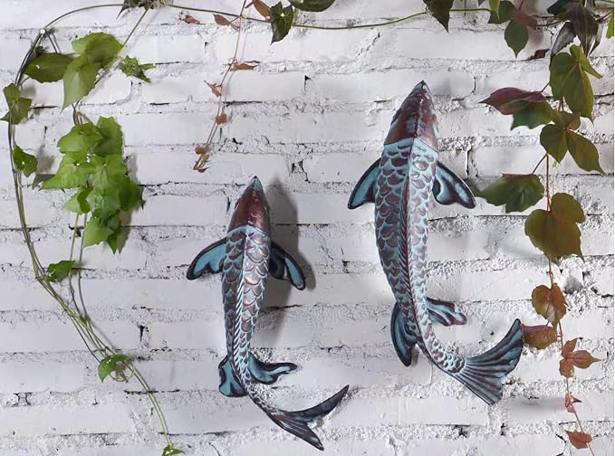 Garden Statues Koi Fish Decor for Outside,Antique Copper Garden Decor,Large Outdoor Koi Sculptures & Statues for Yard Patio Backyard Pond Decorations,Metal Fish Gifts for Mom Grandma,Set of 2