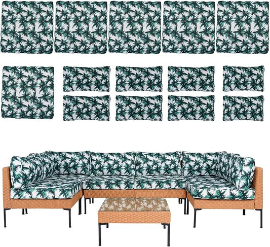 14 Piece Outdoor Patio Cushion Covers Replacement Waterproof with Zipper for 6-Seater Sectional Couch Chair Patio Furniture Conversation Sofa Seat Cushions Slipcovers Set, Only Cover