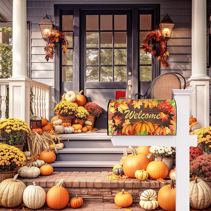 Fall Leaves Mailbox Covers Magnetic Fall Thanksgiving Mailbox Cover Autumn Post Letter Box Cover for Garden Yard Decor 21x18 Inch