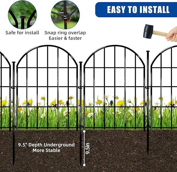 Decorative Garden Fence, 17in X 10.8ft No Dig Fence Panels, Arched Rustproof Metal Garden Fencing Animal Barrier, Flower Bed Edging Border with Ground Stake for Dog, Rabbit, Outdoor Yard Patio Decor