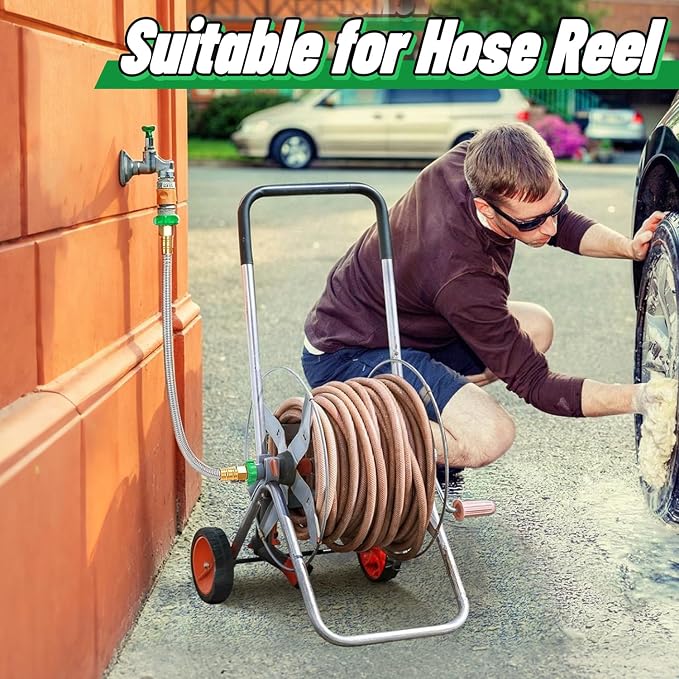 3ft Short Garden Hose with Female to Female Connector - Metal Leakproof Leader Hose for Hose Reel, Heavy Duty 304 Stainless Steel Flexible Hose for Outdoor Garden Watering Car Pet Cleaning