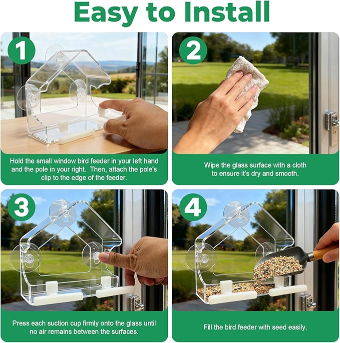 Clear Bird Feeder for Window Acrylic, Window Bird Feeders with Strong Suction Cups, Suction Cup Bird Feeder for Garden, Yard, Elderly Kids Viewing Wild Birds Outside, as a Bird Watching Gift