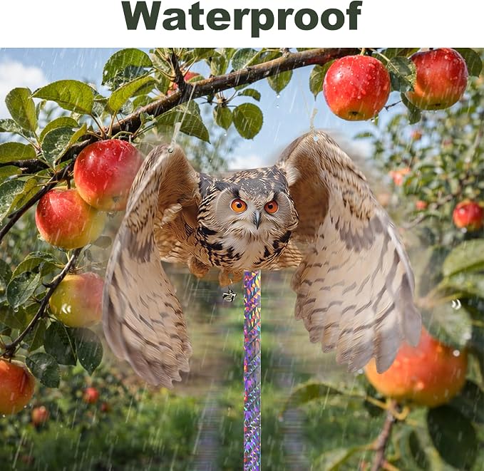 3 Pcs Hanging Fake Owl to Scare Animals Away, Flat Cardboard Fake Owl Keep Pigeon Woodpecker Away, Weatherproof Outdoor Decor for Contryard Patio Backyard Front Porch Balcony Orchard Windows