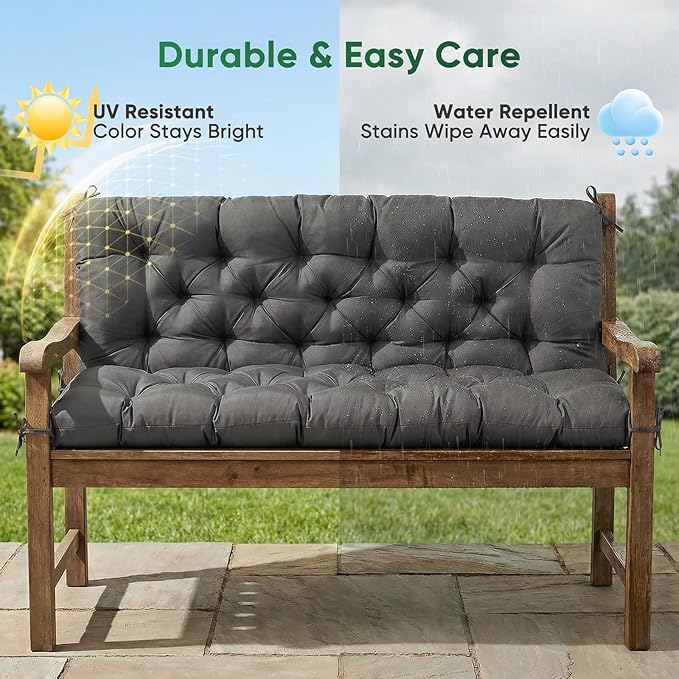 Porch Swing Cushions 60 Inch Waterproof,2 3-Seater Replacement for Outdoor Furniture with Backrest and Straps, Thick 4" Swing Seat Bench Cushion for Loveseat Glider Bench Patio Lawn Backyard