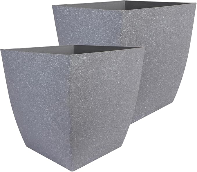 The HC Companies Santa Fe Square Self-Watering Pot - Lightweight Plastic Planter for Herbs & More - Durable Plant Pots for Indoor Plants & Outdoor Plants (12" Pebble Gray, Pack 2)