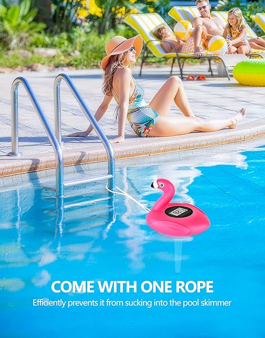 FirstE 2026 Solar Digital Pool Thermometer Come with Rope | Backlit LCD Display for Easy Read | Flamingo Pool Temperature Thermometer Floating Design | Ultra-accurate Temperature Gauge for Hot tub,Spa