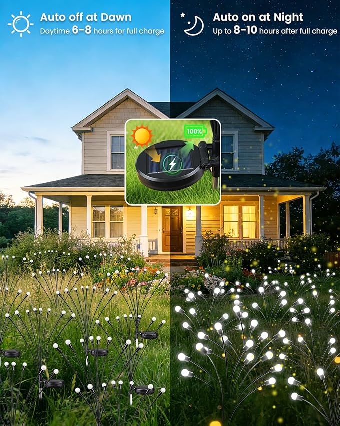 OZS 8 Pack Total 64 LED Solar Firefly Lights Fairy Outdoor - Solar Garden Lights Outdoor, Sway by Wind, Waterproof for Garden Patio Pathway Fairy Decoration (Cool White)