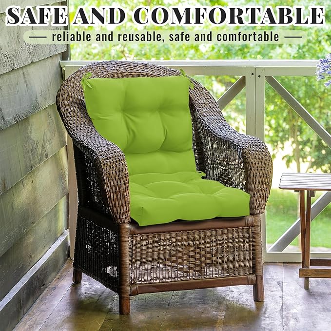 Marsui 2 Pcs Outdoor Indoor High Back Chair Cushions Patio Furniture Tufted Pillow with Ties Water-Resistant Replacement Outdoor Rocking Chair Cushions, 42 x 21 Inches (Fruit Green,Solid Color)