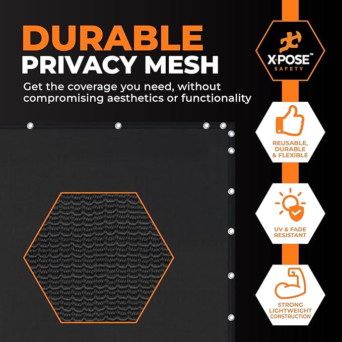 Xpose Safety Privacy Fence Screen 5’ x 50’ (36 Pack) – Bulk Half Pallet – Heavy Duty Black Mesh with 90% Visibility Block, UV Protection – Includes Cable Ties for Garden, Yard, Nursery, Kennel,Dog Run