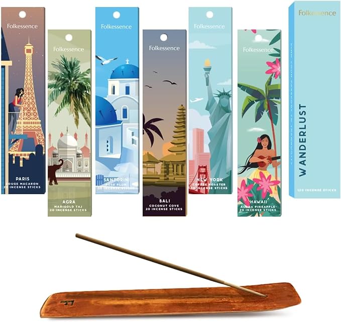 Folkulture Incense Sticks with Holder (120 Sticks) | Set of 6 Premium Incense Sticks for Aromatherapy | No Charcoal, Organic, Non Toxic, 45 Mins,Long Burning Coconut, Coffee, Rose Insence-Sticks