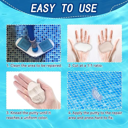 Bellisinno 4.2 oz. White Pool Epoxy Putty, 2-Part Underwater/Above-Water Repair, Fix Leaks, Cracks, Filling, Sculpting, Tile, Concrete, Fiberglass, Cement, Swimming Pool Maintenance Kit