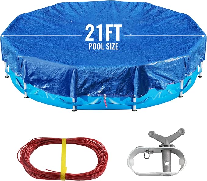 25Ft Pool Covers for(21Ft)Above Ground Pools, Winter Pool Cover,Heavy Duty Above Ground Pool Cover Includes Winch and Cable,UV Protection, Strength&Durability,Blue/Black(Cover Only)