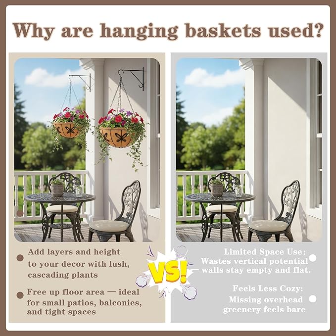 EIMQUVW Outdoor Metal Hanging Planters Basket (4pack, 14 inch) Hanging Baskets for Plants Chain Round Wire Plant Holder with Coco Fiber Liners for Garden, Patio, Deck, Porch(Butterfly)