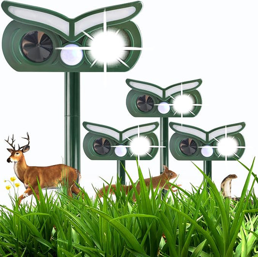 4pack Cat Repellent Outdoor,Solar Ultrasonic Animal Repellent Outdoor Deer Repellent Devices with Motion Detection&Flash Light Squirrel Rabbit Dog Deterrent,Keep Rodent Chipmunk Raccoon Away for Yard