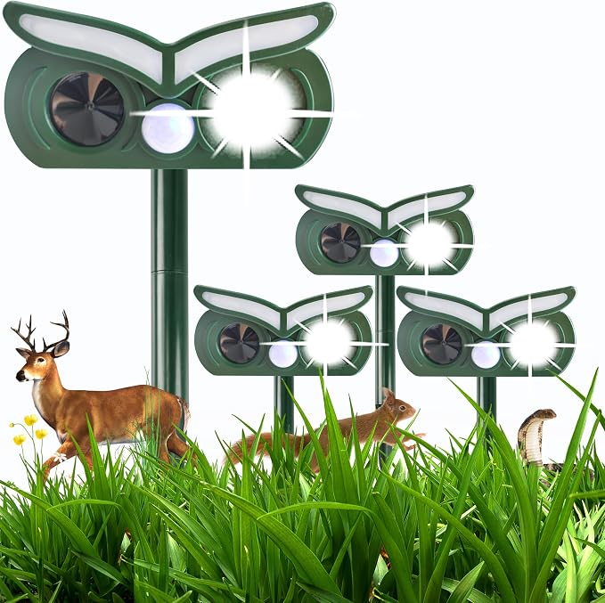 Cat Repellent Outdoor,Solar Ultrasonic Animal Repellent Outdoor Deer Repellent Devices with Motion Detection&Flash Light Squirrel Rabbit Dog Deterrent,Keep Rodent Chipmunk Raccoon Away for Yard (1)