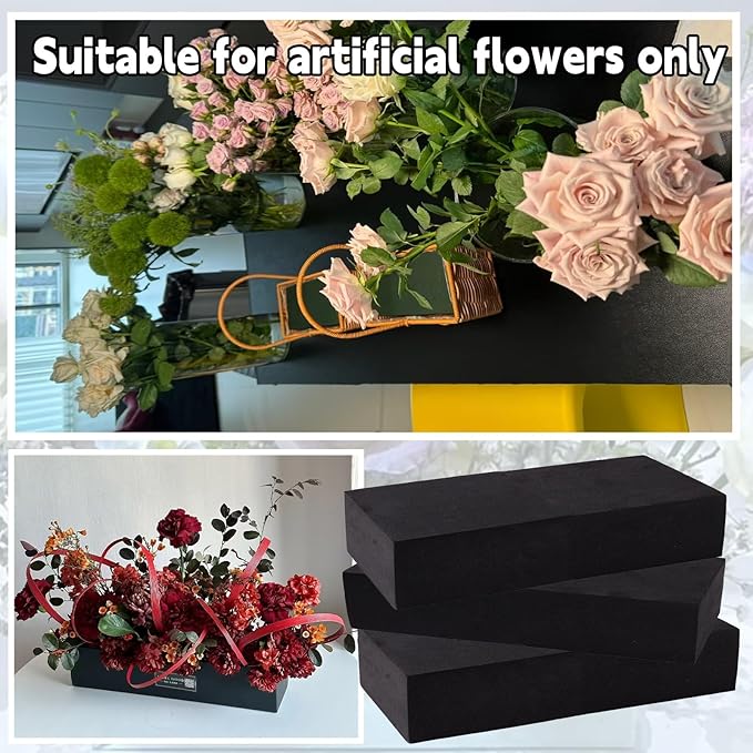 4 Piece Reusable Floral Foam Blocks black, 11.8 x 4.7 x 2 Inch, Water Resistant, for Artificial Flower Arrangements, Outdoor Planters, Wedding Decor (4, 11.8 x 4.7 x 2)