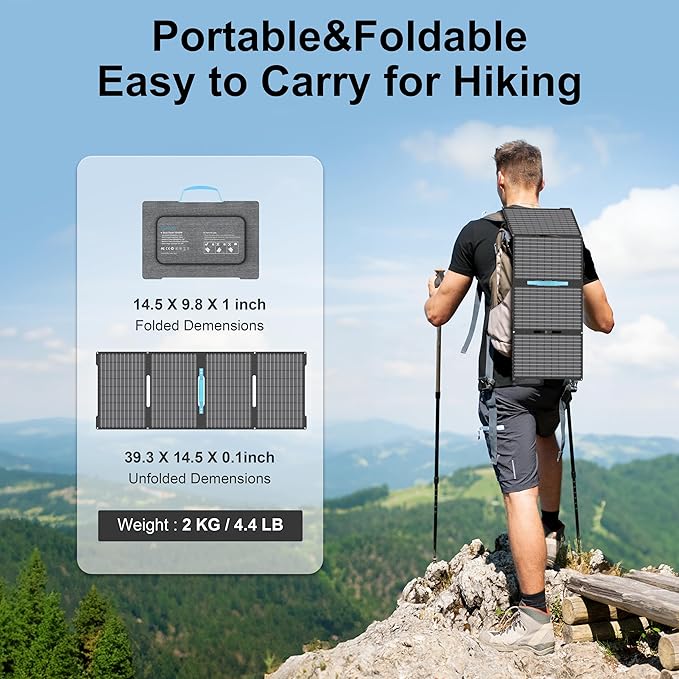 60W Portable Solar Panels Chargers with USB-C, USB-A and DC Outputs Foldable IP67 Waterproof Solar Panel for Camping,Power Emergency for Small Power Station,Phones, Power Banks
