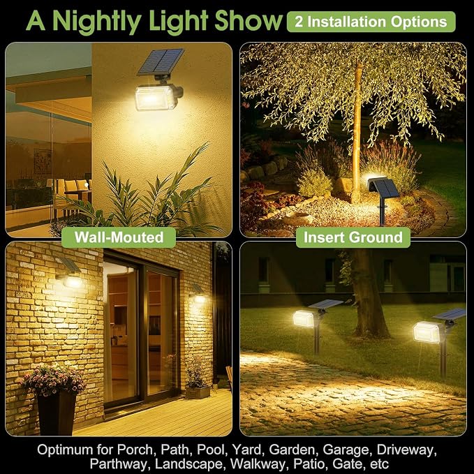 WENATY 102 LEDs Solar Lights Outdoor Waterproof, Spot Lights Outdoor with 4 Light Modes, Landscape Spotlight for Tree, Pathway, Yard, Garden, Adjustable Solar Panel Auto On/Off, 1 Pack, Warm